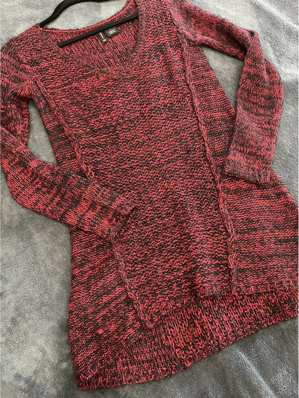 New Directions Womens S Red/Black Marled Knit Crew Neck Long Sleeve Pullover